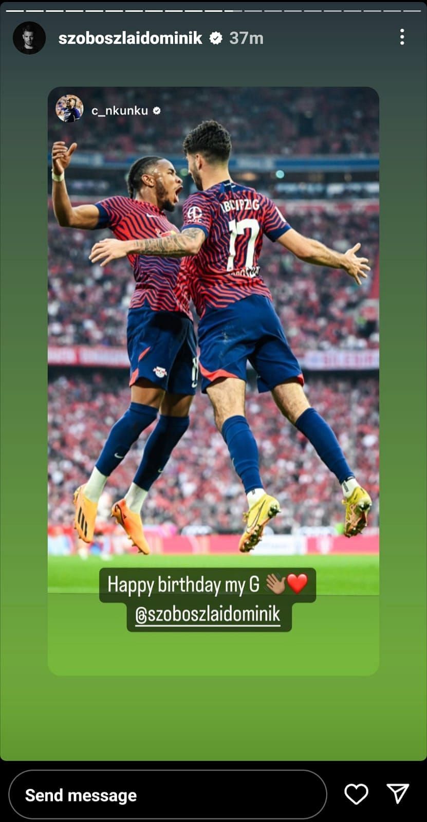Dominik Szoboszlai reposts Christopher Nkunku's Instagram story